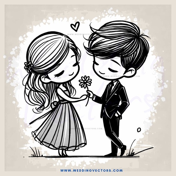 a boy and girl in love with a flower