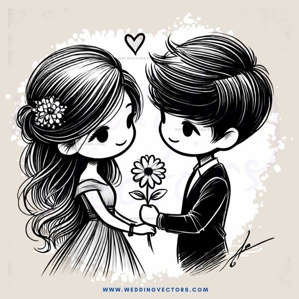 romantic drawing of two people