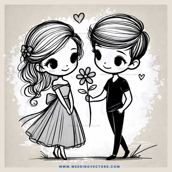 two people standing next to each other with flowers