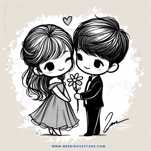 a boy and girl holding a flower