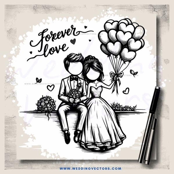 a couple's eternal love in a heart and balloon design