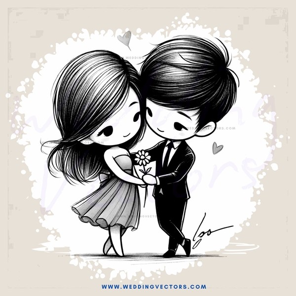 a couple kissing with hearts around them
