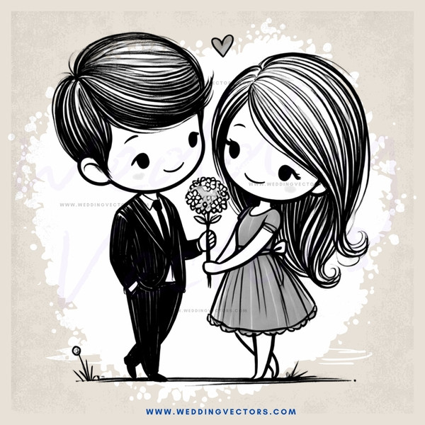 the couple is holding flowers