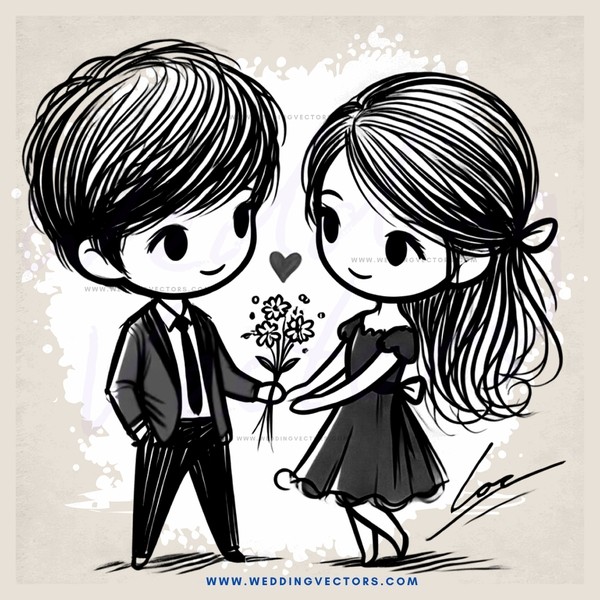 boy and girl holding flower, signed by painter