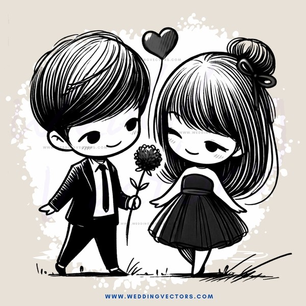 a boy and girl holding flowers