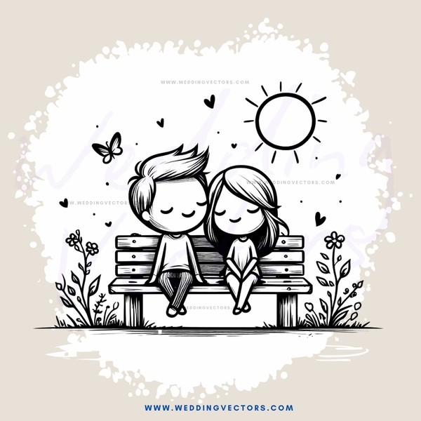 couple on bench under sun and butterflies