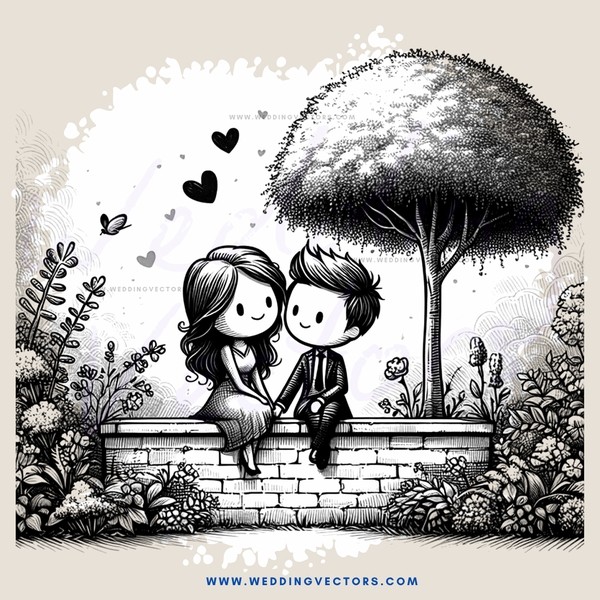 couple under tree with leaves and flowers