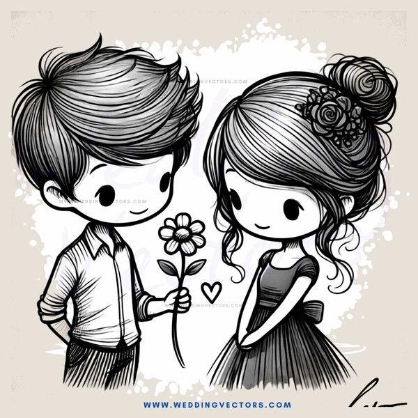 a boy and girl with flowers
