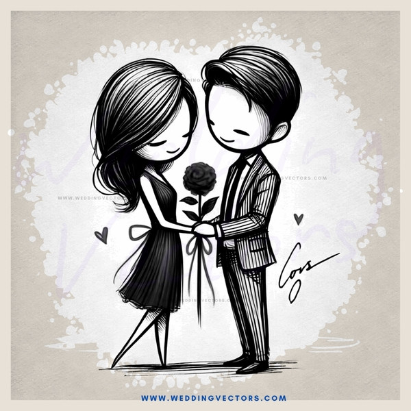 love story with black and white drawing