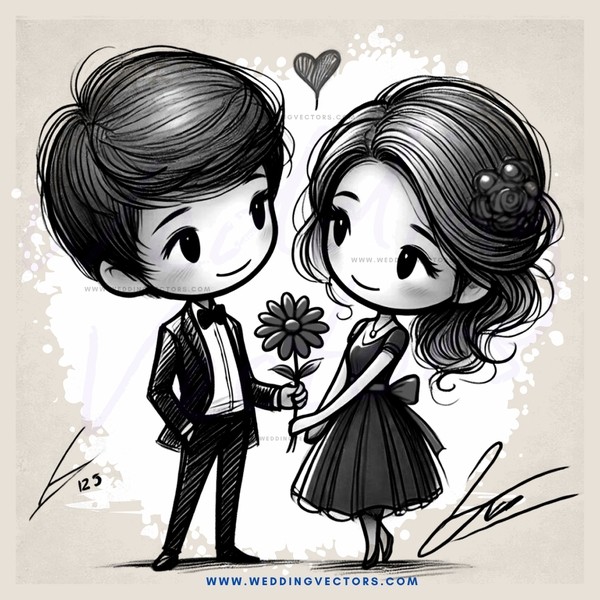 a boy and girl holding flowers