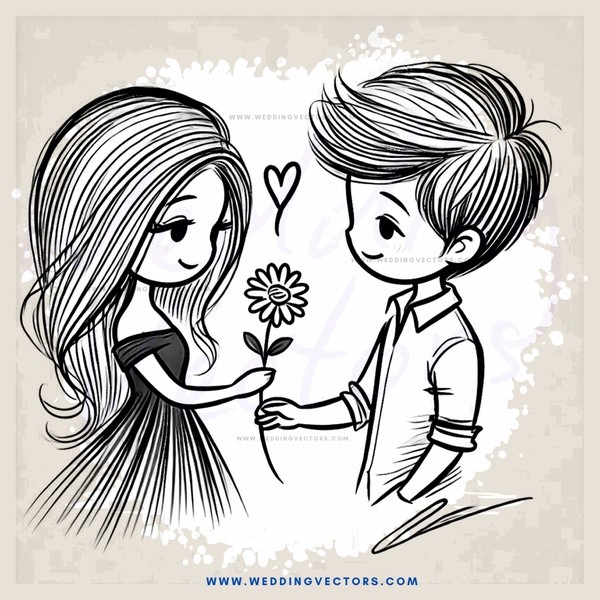 boy and girl holding flower with "i love you"