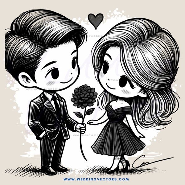 romantic couple holding flowers and draped in black