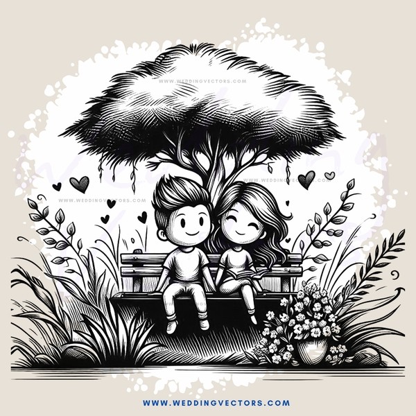a couple sitting on a bench under a tree