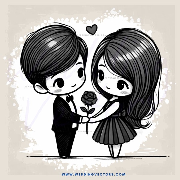 a boy and girl exchange flowers in black and white