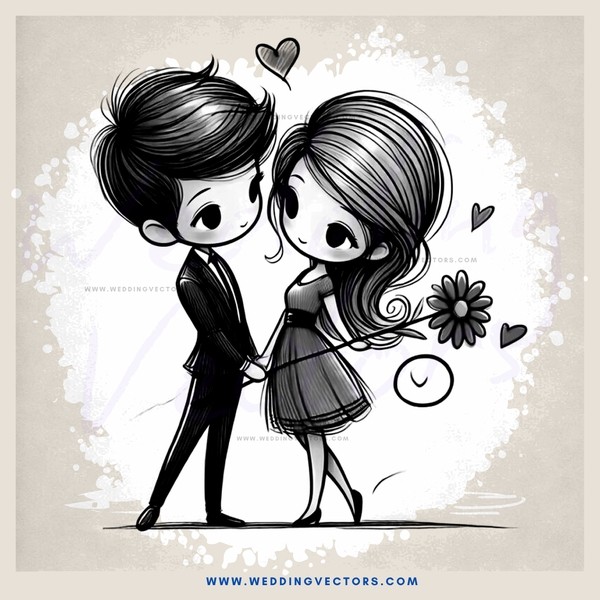 cartoon couple on their wedding day