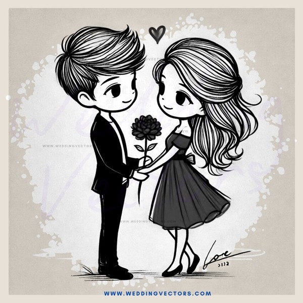 young couple holding flowers
