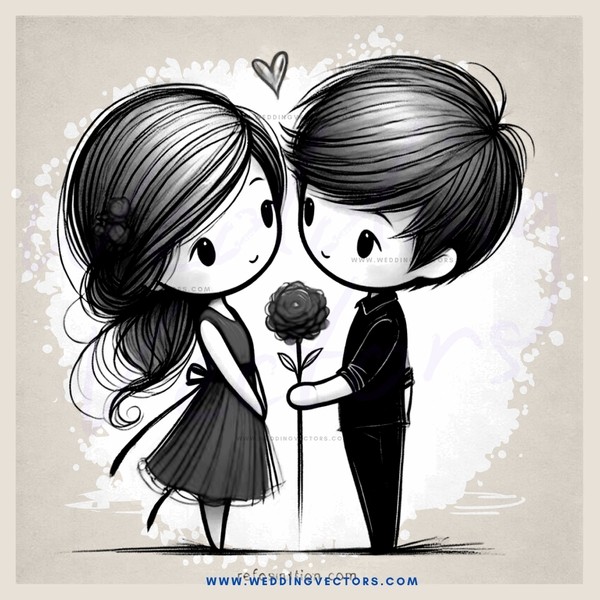 two people standing together with a rose and an arrow