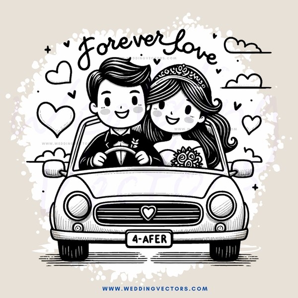 a couple in a car with forever love written on top