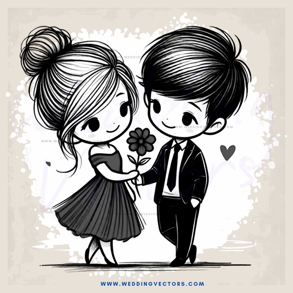 a couple exchanging love flowers