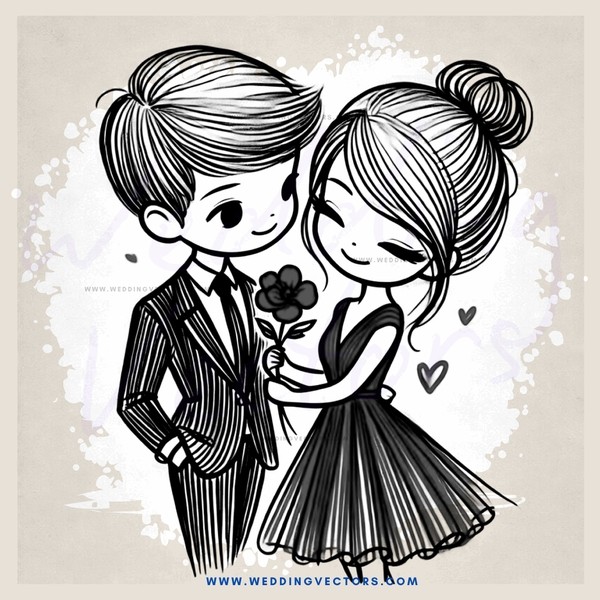 a couple holding flowers and hearts