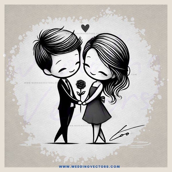 couple embracing with rings and flowers