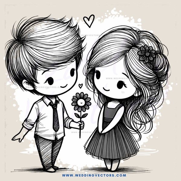 boy and girl holding flowers