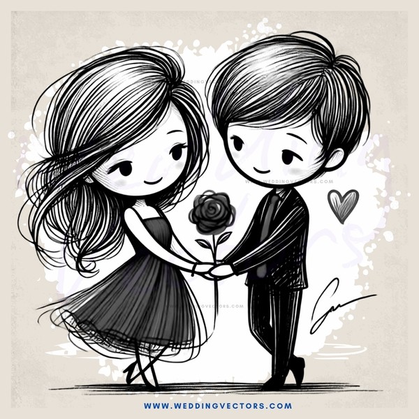 a man and woman holding hands and a rose