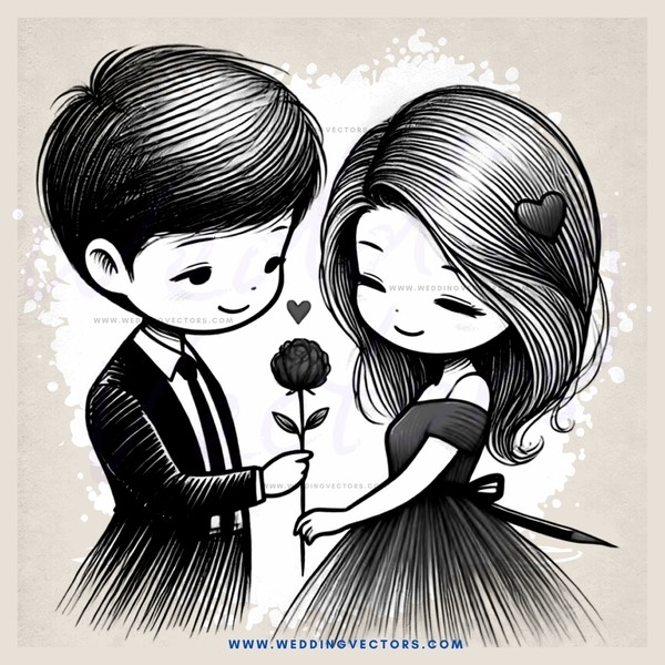 romantic black and white cartoon