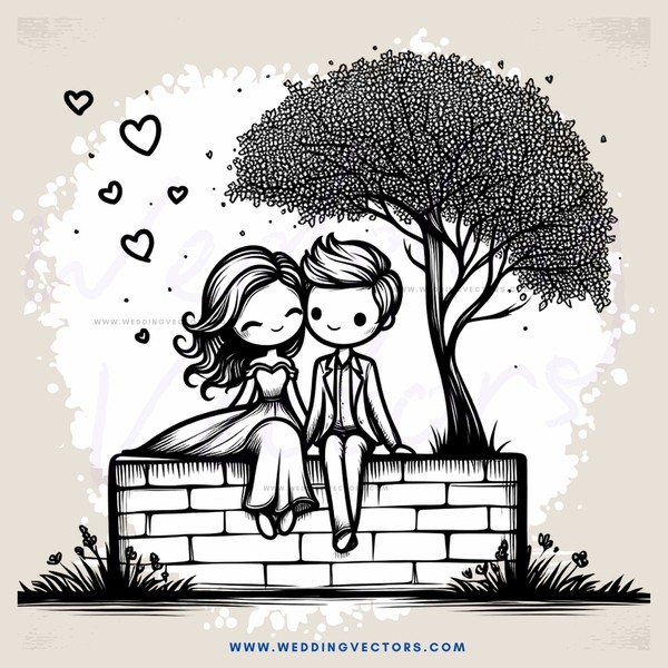 a couple sitting on a bench with trees behind them