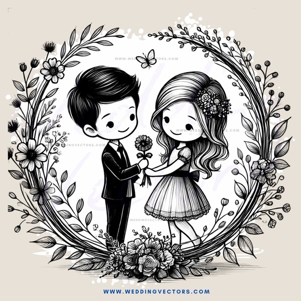 a couple in an oval bouquet frame