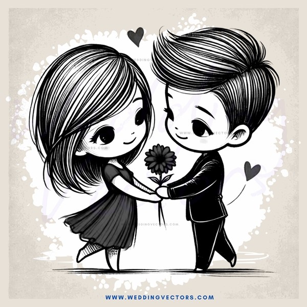 a boy and girl holding hands with flowers