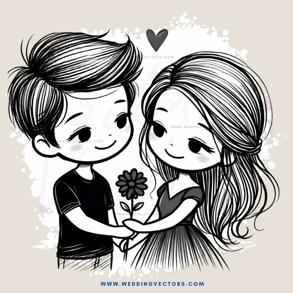 boy and girl holding flower and hugging