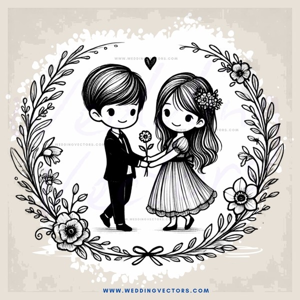 a couple holding hands with flowers on either side