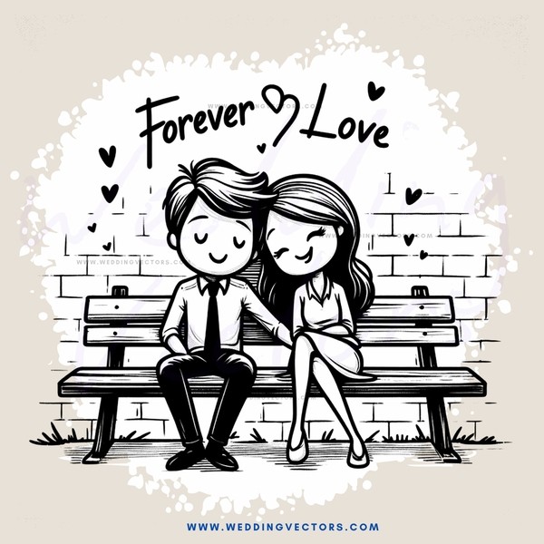 couple on bench with love message above them