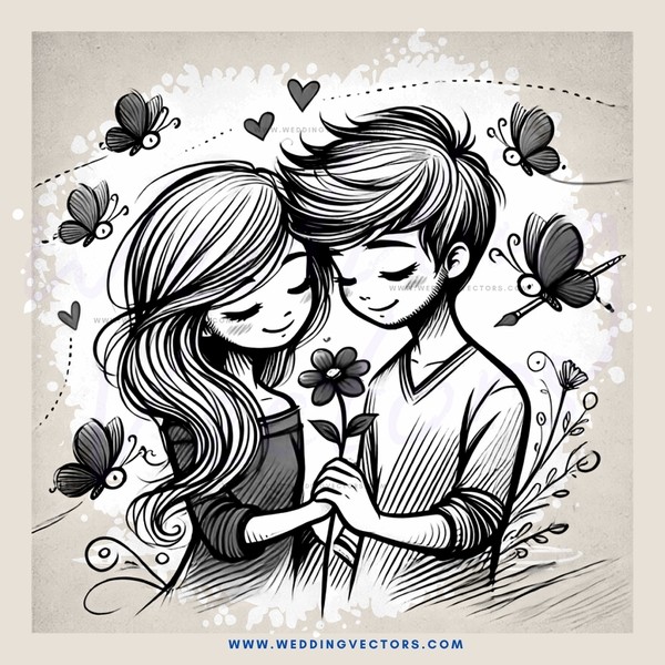 a boy and girl holding flowers