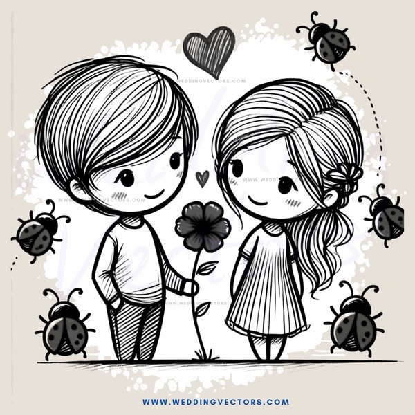a boy and girl holding a flower