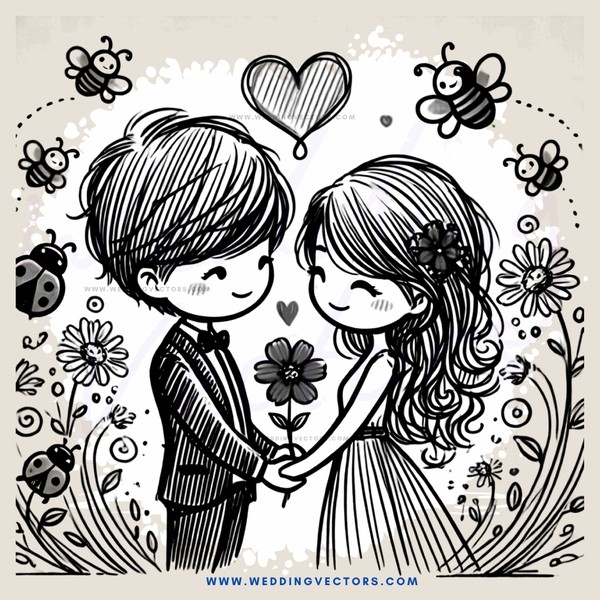 a boy and girl embracing in an illustration