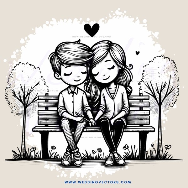 a couple sitting on a bench with trees behind them