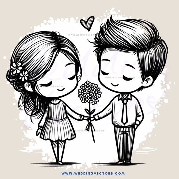 couple holding flowers and smiling