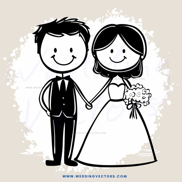 a wedding illustration in black and white