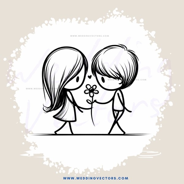 two people standing together with flowers and bows on their hair