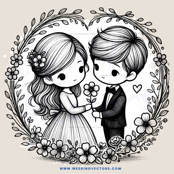 wedding picture of a bride and groom surrounded by flowers