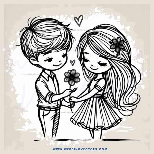 cartoon love with flowers