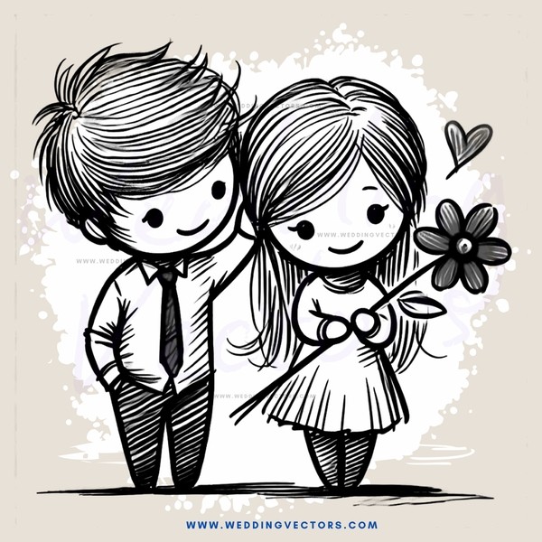 a boy and girl holding hands and looking at flowers