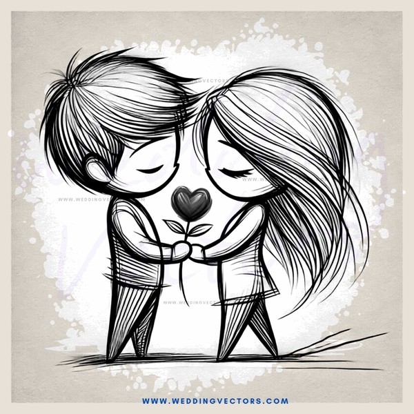 two people embracing with a heart and leaf together