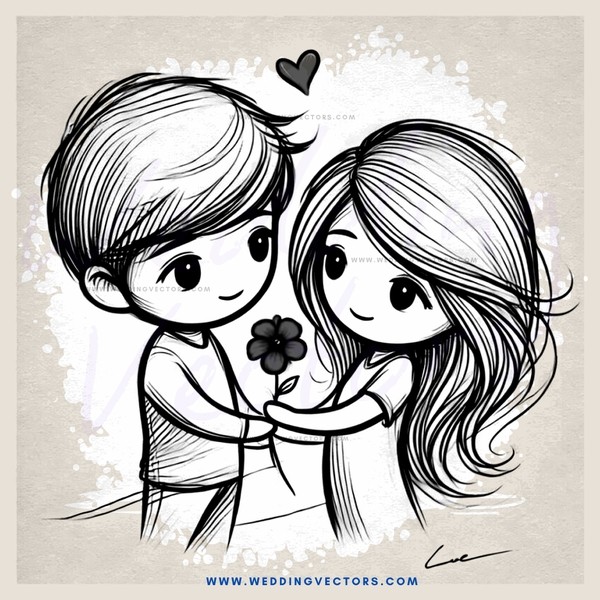 kissing boy and girl drawing in black and white