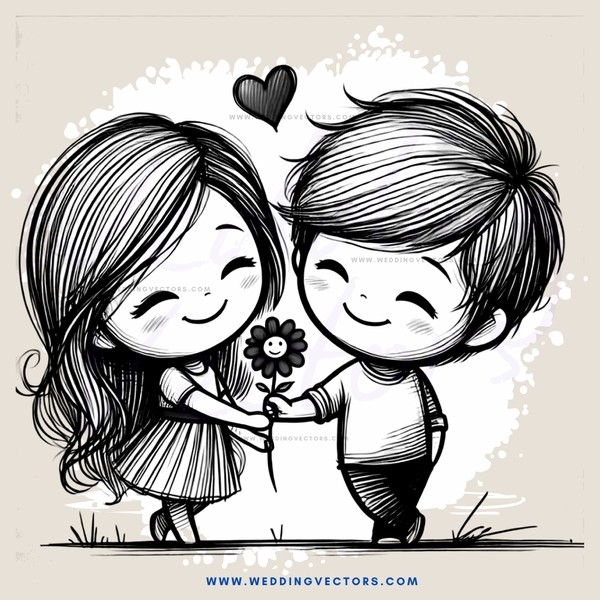 lovers kissing and holding flower together