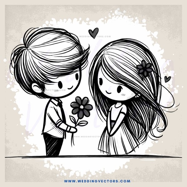 a boy and girl holding flowers