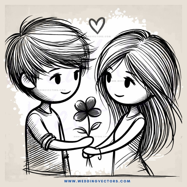 boy and girl hugging with a flower