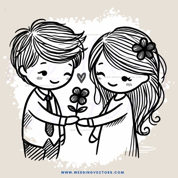 a boy and girl hugging with flowers